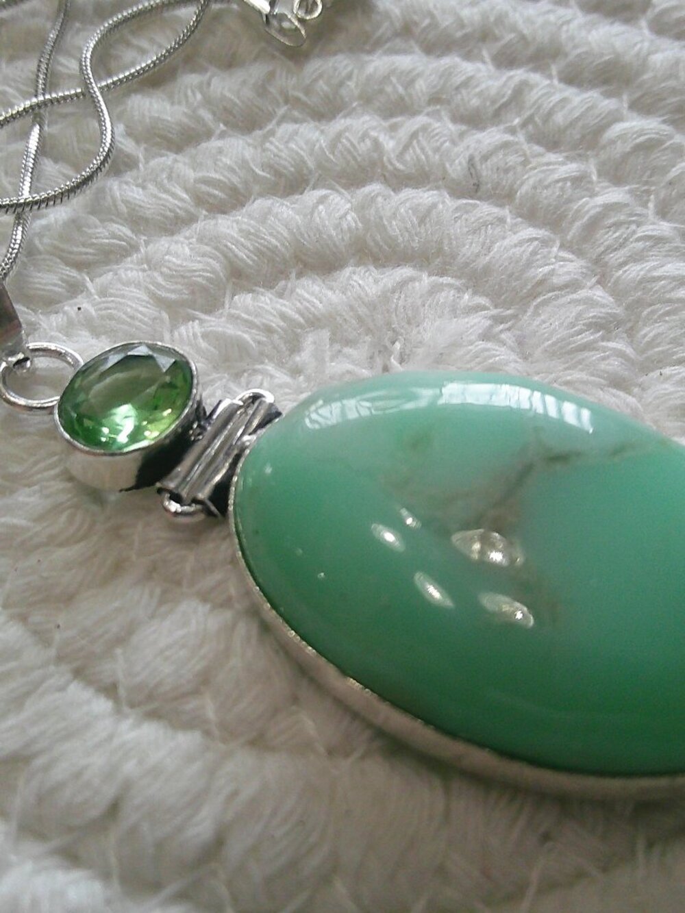 Gorgeous GREEN CHALCEDONY & PERIDOT Handmade Sterling 925 Pendant/Chain #251F